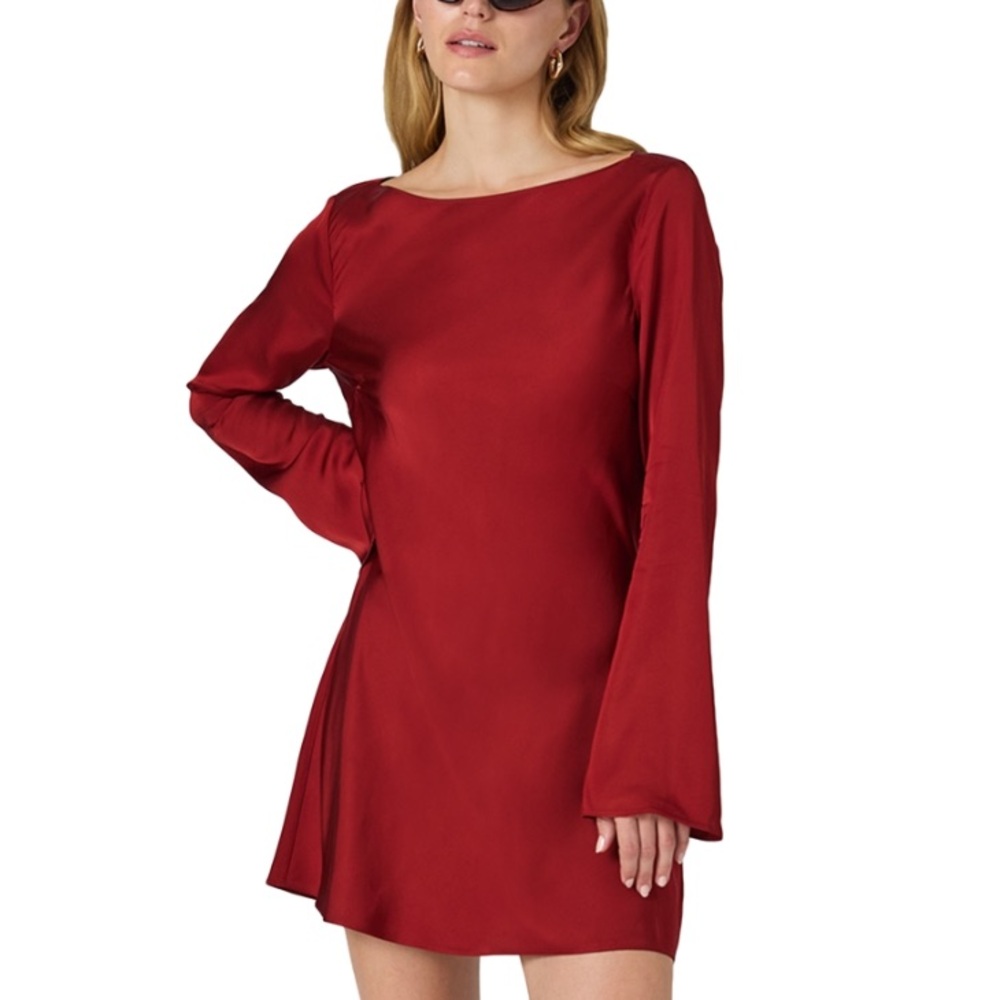 NWT $148 French Connection Ennis Satin Long Sleeve Mini Dress - Wine
